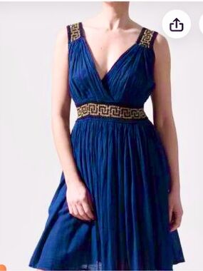 Grecian blue and metallic gold style dress- purchased in Greece